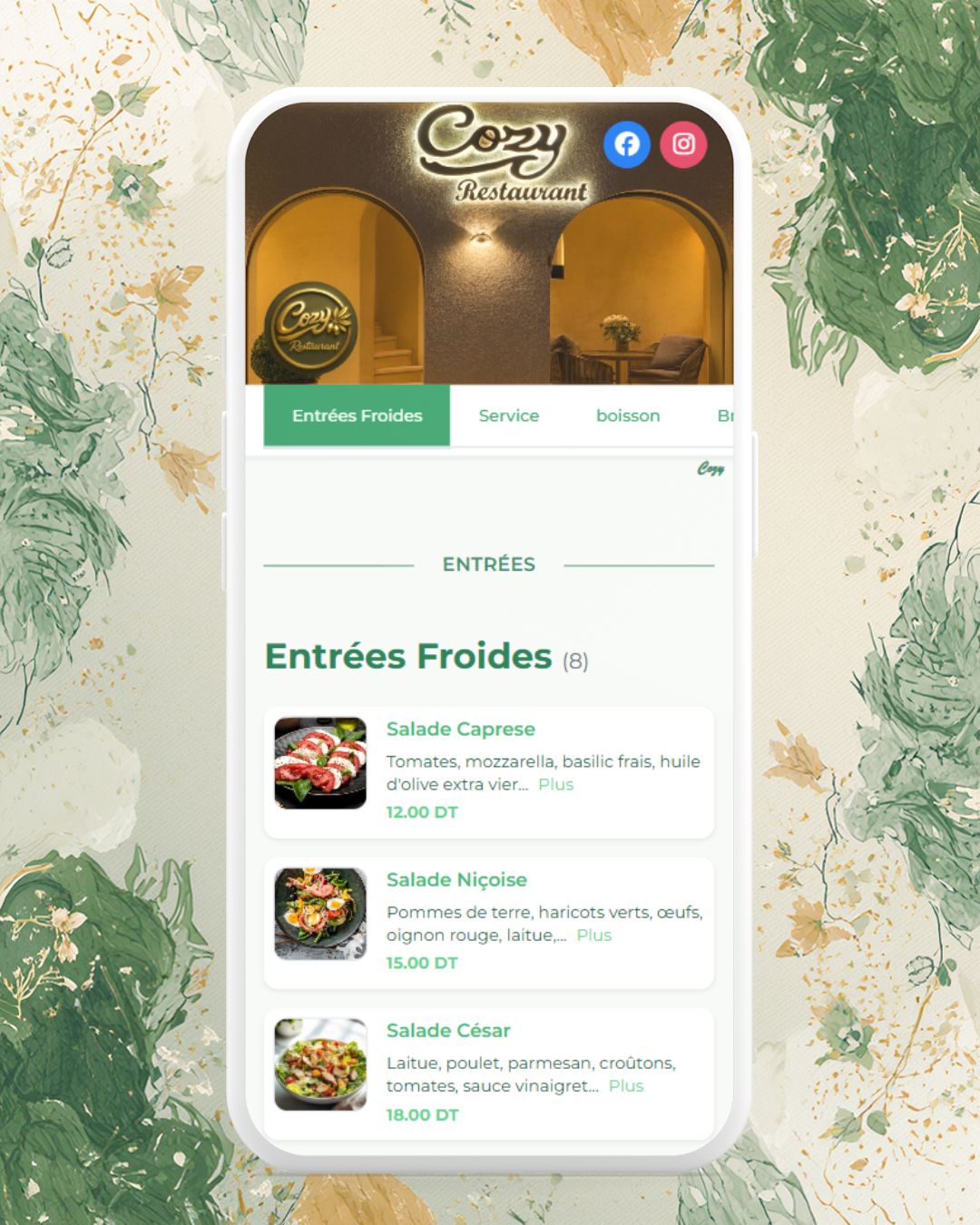 Background - Menu Digital Cozy restaurant Bizerte