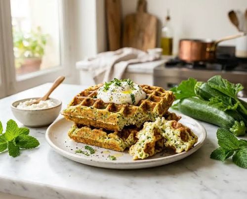 Gaufre au camembert, champignon et épinard