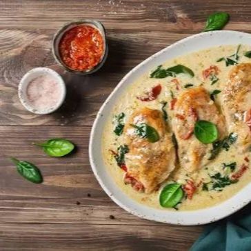Suprême de poulet à la crème, sauce pesto