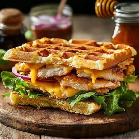 Gaufre poulet champignons fromage