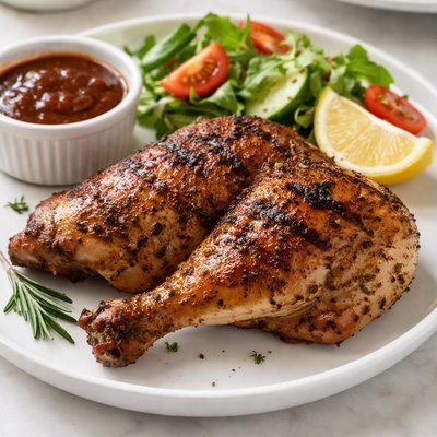 Demi poulet grillé au feu de bois